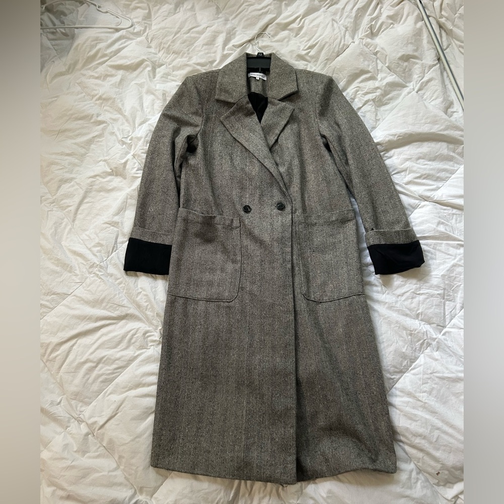 WeWoreWhat Gray and Black Herringbone Blazer Coat